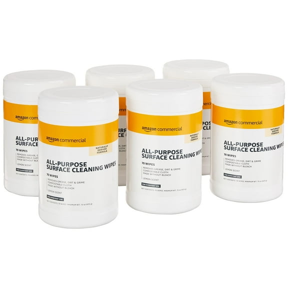 AmazonCommercial All-Purpose Surface Cleaning Wipes, 70 Count, 6 Pack (420 Total