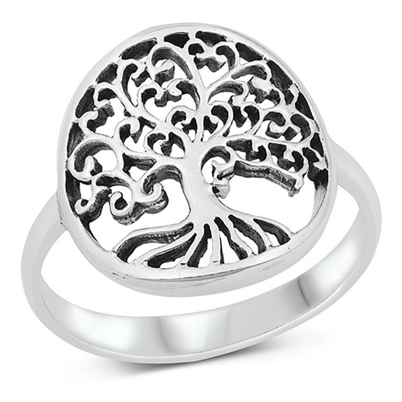 All in Stock Sterling Silver Swirl Heart Tree of Life Ring Size 6