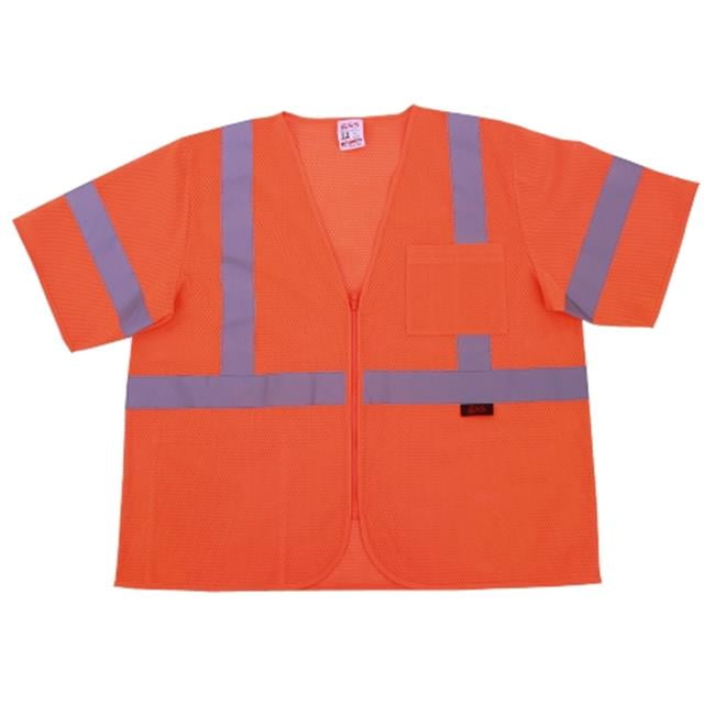 GSS 2002 Standard Class 3 Orange Mesh Zipper Safety Vest With 2 Pockets, Medium