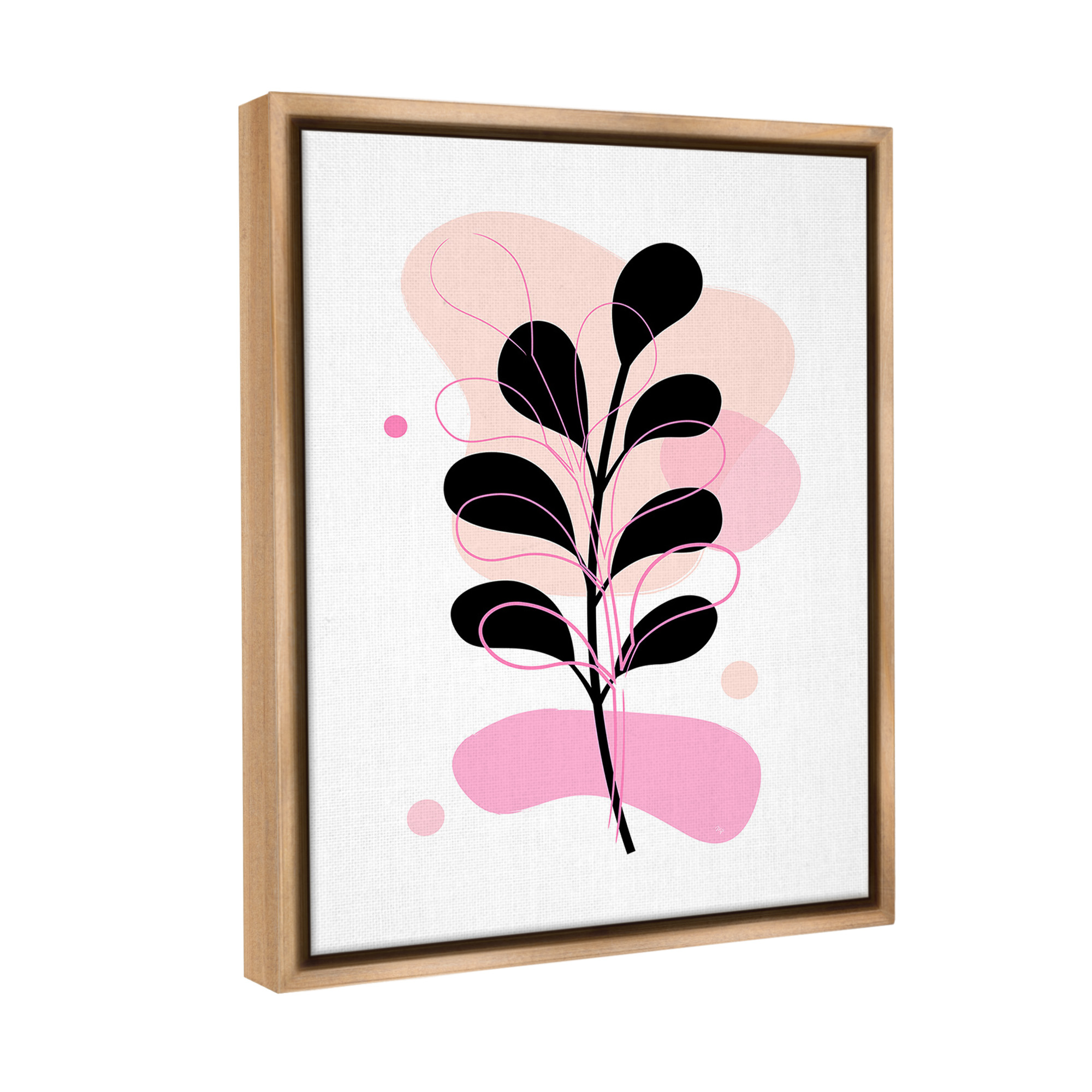 Stupell Industries Abstract Pink Fern Leaf Botanical & Floral Painting Brown Floater Framed Canvas Art Print Wall Art, 17 x 21