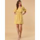 thumbnail image 3 of Vestido Floral Por Encima De La Rodilla Con Cintura Elástica Y Cuello Cuadrado Con Mangas Abullonadas Para Mujer Amarillo M, 3 of 6