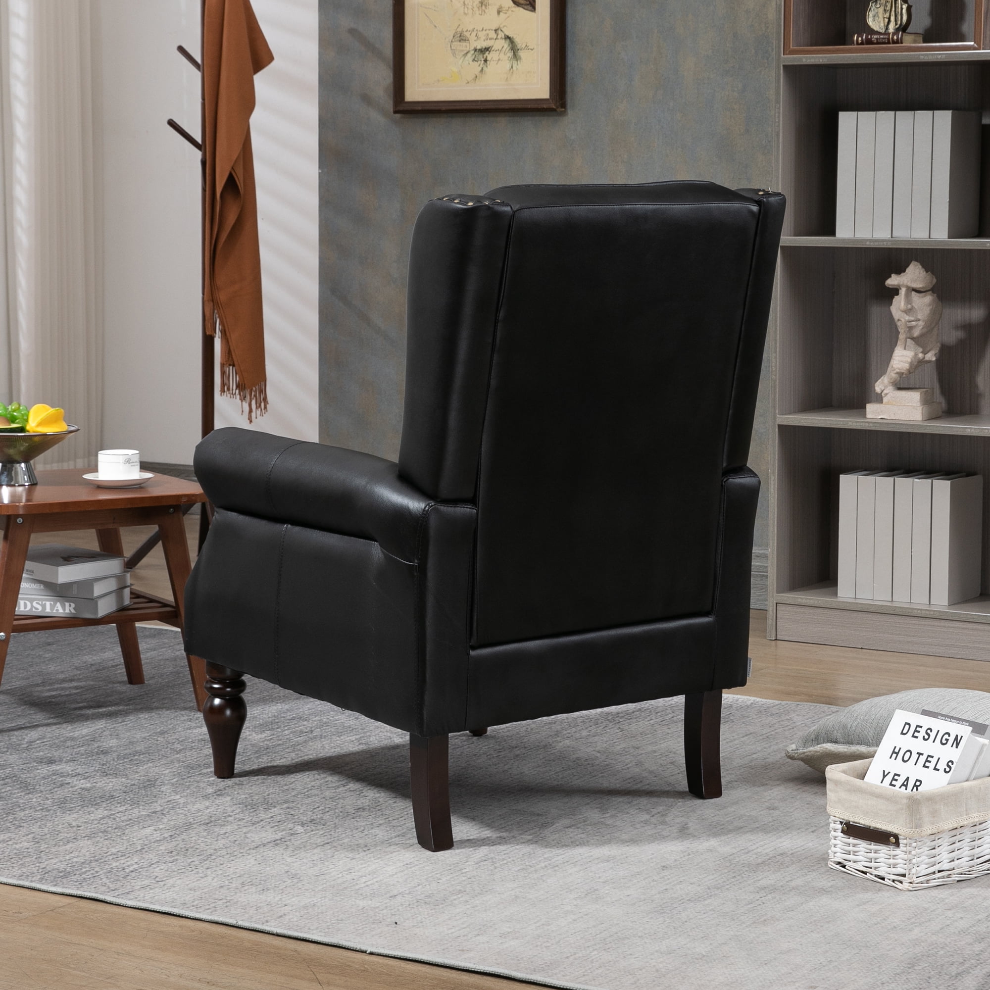 Miniyam PU Leather Armchair with Wood Frame, Modern Accent Chair Lounge Chair with Sturdy Wood Legs, for Living Room Bedroom,Black