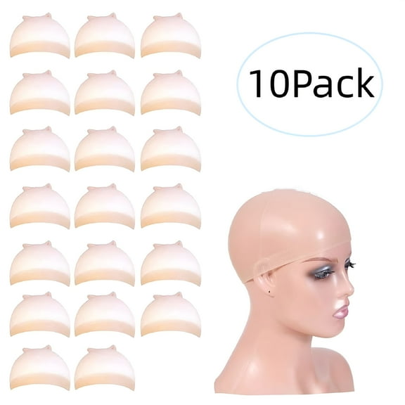 TELOLY 10Pack Wig Caps, Stretchy Nylon Wig Cap, Lace Front Wig Stocking Caps for Wigs, Nude Wig Cap with Elastic Bands for Women