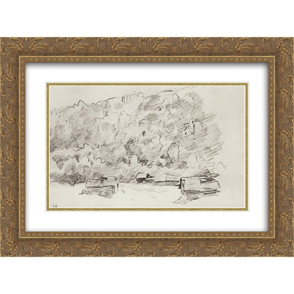 Isaac Levitan 2x Matted 24x18 Gold Ornate Framed Art Print 'Dilapidated huts by the forested mountain'