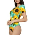 thumbnail image 2 of Easygdp Sunflowers With Green Leaves Women'S Waist-Cinching Short-Sleeved Onesie, Olastic Onesiet,Snaps At Bottom,Easy To Put On And Take Off - Xx-Large, 2 of 9