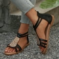 thumbnail image 4 of Women Sandals Under $15, Xunlbb Women's Fashion Casual Retro Bohemian Rhinestone Spring And Summer New Flat Roman Sandals(Black,Size:41), 4 of 7