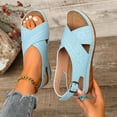 thumbnail image 2 of Hurxie Womens Wedge Sandals Comfortable: Buckle Ankle Strap Low Wedge Sandals Dressy Breathable Memory Foam Insole Casual Walking Summer Shoes Sky Blue 5.5, 2 of 8
