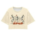 thumbnail image 3 of Women Halloween Skeleton T Shirts Funny Cute Pumpkin Short Sleeve Crop Tops Fall Trendy Crewneck Relaxed Fit Workout Tees Z006-Beige M, 3 of 3