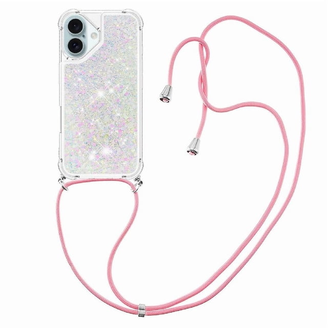 Funda FOXDOCK para iPhone 16 con Cuerda Ajustable, Brillo Líquido, Protección Antigolpes y Lente – Ideal para Regalo