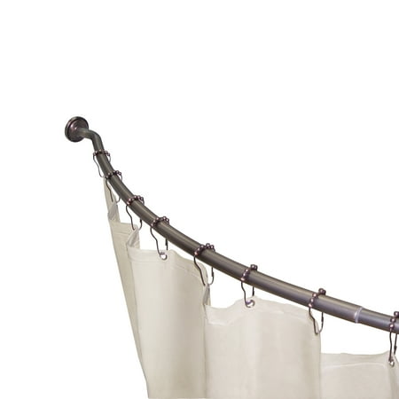 Teamson Home 3 In 1 Bathroom Shower Curtain, Rod & Hook Set Curved 9873