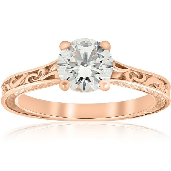 Pompeii 1ct Diamond Solitaire 14k Rose Gold Engagement Ring Art Deco Lab Grown (FG,VS)