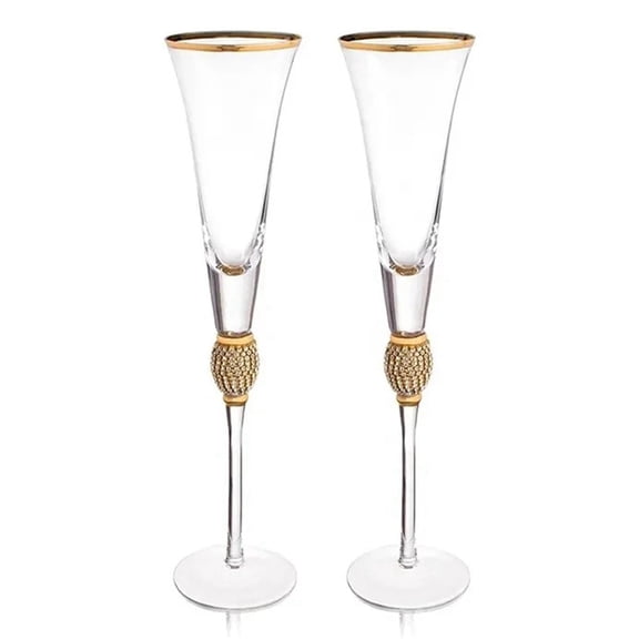 2Pcs Crystal Gold Rimmed Wine Glasses Set Elegant  Decorative Long Stem Champagne Flutes Cocktail Glass Gifts B