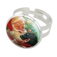 thumbnail image 1 of Christmas Holiday Santa and Black Lab Labrador Dog Silver Plated Adjustable Novelty Ring, 1 of 4