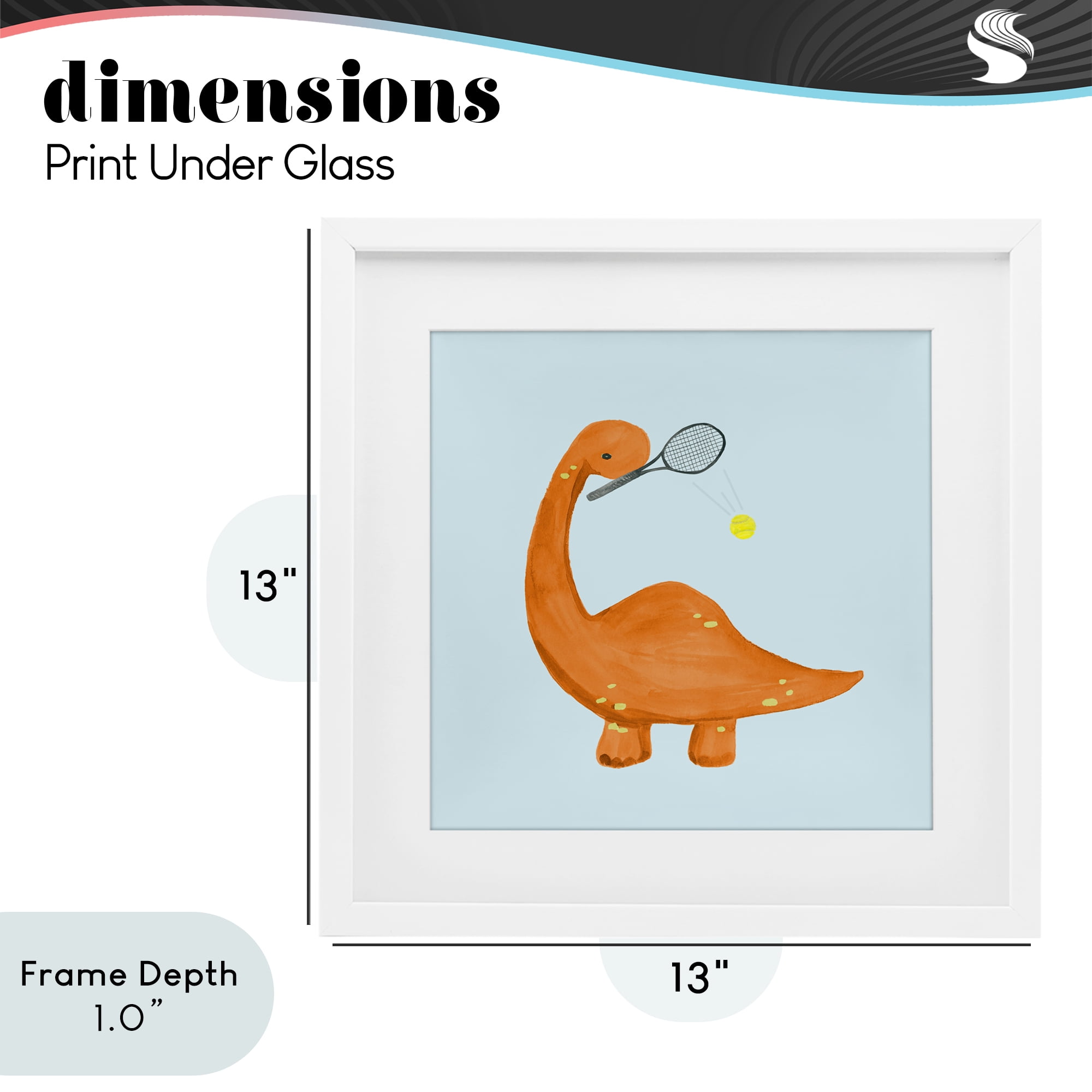 Stupell Industries Baby Dino Playing Tennis White Framed Print Under Glass, design by Lucille Price