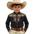 thumbnail image 5 of sususu Boys Western Shirts Long Sleeve Pearl Snap Button Down Cowboy Shirt Toddler Kids Retro Country Tops Outfit Black1 12-13 Years, 5 of 5