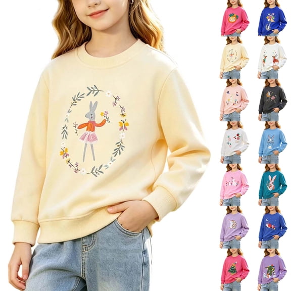Afuyipoi Little Girls Fashion Floral Embroidered Crewneck Pullover Top 100% Cotton Casual Sweatshirt Size 1-7 Years Yellow Size 2T