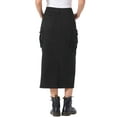 thumbnail image 3 of Falda Cargo de Denim INSPIRE CHIC para Mujeres, Falda Midi de Jean con Corte en la Parte Inferior y Bolsillo, Color Negro, 3 of 5