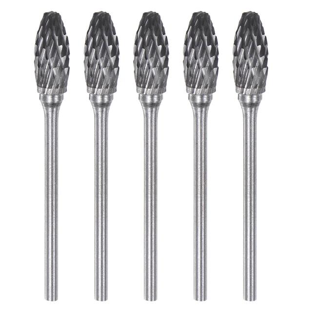 5uds Punta Carburo Rotatoria Escariadores 3/32" (2.35 mm) Vástago 1/4" (6 mm) Cabeza Corte Doble Forma Llama H Lima para Grabadora Bits Metal Madera Plástico Pulido Grabado