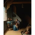 thumbnail image 2 of Gerrit Dou 20x24 Black Ornate Framed Double Matted Museum Art Print Titled: An Elderly Woman, Seated by a Window at Her Spinning Wheel, Eating Porridge, 2 of 5