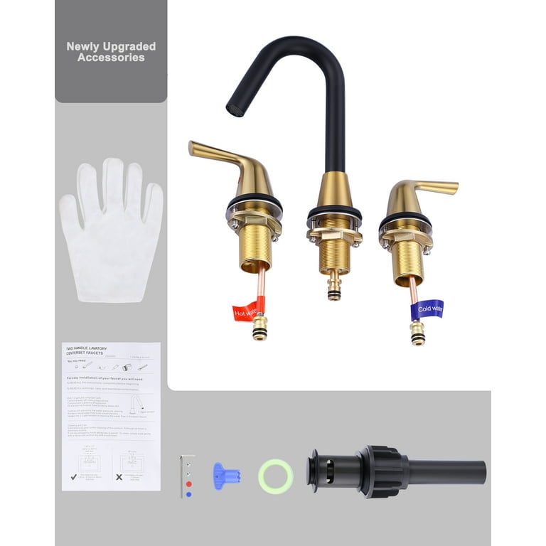 WOWOW Widespread Bathroom Faucets for Sink 3 Hole Black