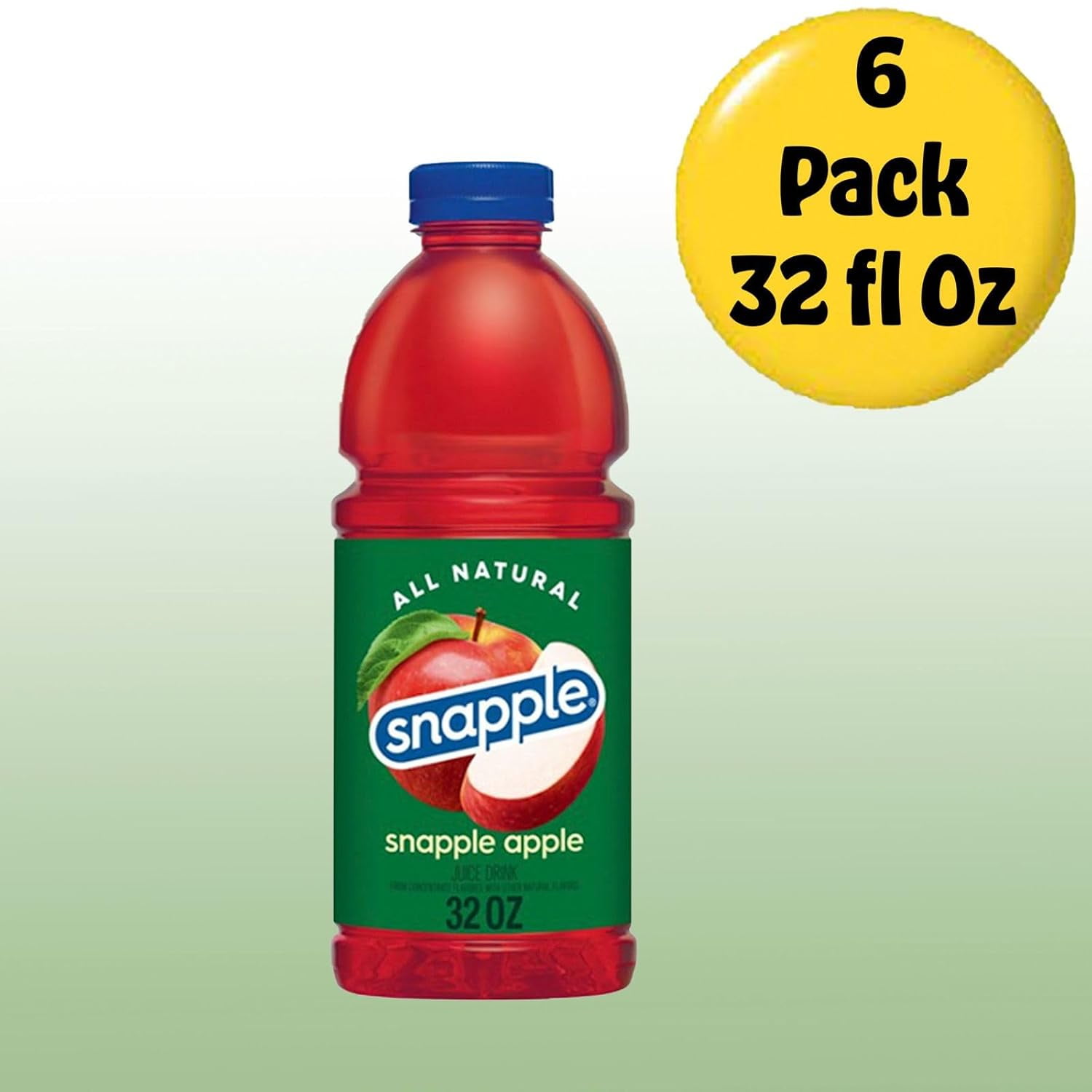 Snapple Apple All Natural Fruit Juice Drink, 32 fl oz Plastic Bottles, Made with Real Fruit Flavor, 6-Pack