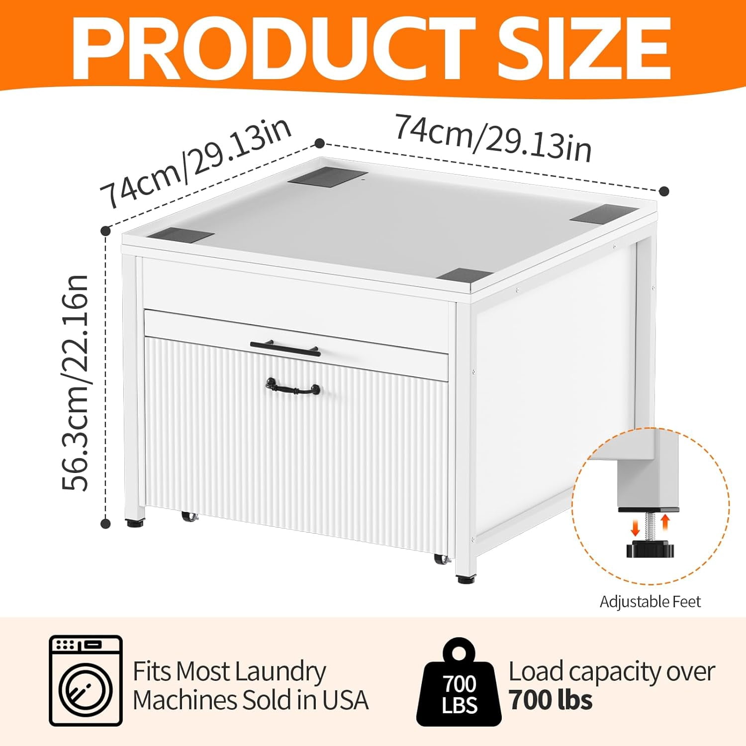 PAKASEPT Washer and Dryer Pedestals with Drawer, 29" Laundry Pedestal  for Washer and Dryer Stand, Heavy Duty Shock-Proof Washer Stand,with Pull-Out Shelf Hidden Storage Drainage,White