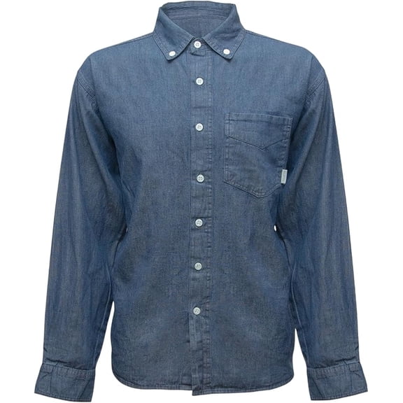 Woodland Creek Men's Denim Long Sleeve Button Down Shirt in Blue, Medium