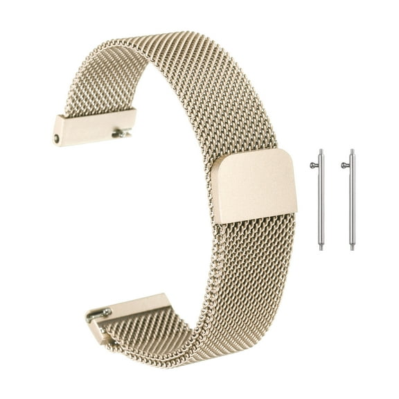 Uxcell Stainless Steel Mesh Watch Band 18mm Quick Release Metal Replacement Adjustable Watch Strap with Magnetic Buckle for Men Women, Vintage Gold