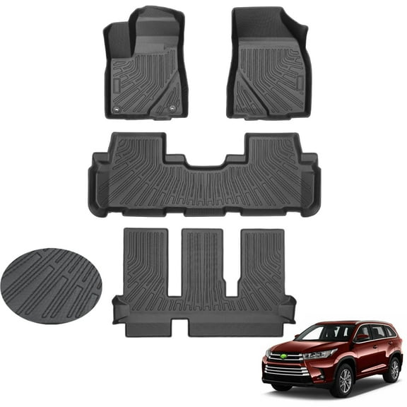 Canvcle Floor Mats Fit for Toyota Highlander 7 Seats 2014-2019, 3 Row Full Set, All Weather Floor Mat Heavy Duty Carpet Protection