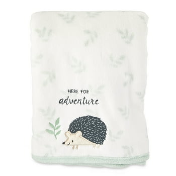 Parent's Choice White Appliqued Hedgehog Plush Baby Blanket, 30" x 40"