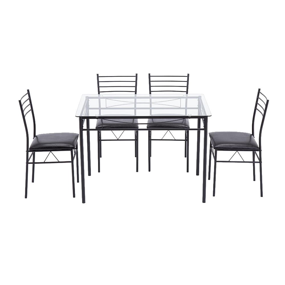 Ktaxon 5 Pcs Dining Set Glass Top Table and 4 Chairs Kitchen Room Furniture Black