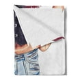 thumbnail image 2 of Fashion Soft Flannel Fleece Throw Blanket, Young Woman Wearing Jean Shorts and Stockings Artwork Illustration Print, Cozy Plush for Indoor and Outdoor Use, 60" x 80", Multicolor, by Ambesonne, 2 of 5