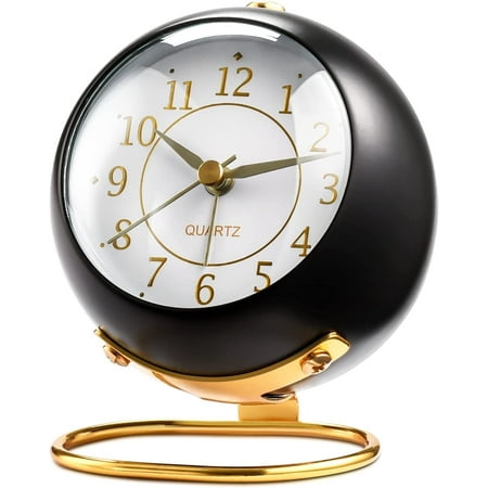 Analog Alarm Clocks,Retro Backlight Cute Simple Design Small Desk Clock with Night Light,Silent Non-Ticking,Battery Powered,for Kids,Bedroom,Travel,Kitchen,Bedside Desktop. (Black)