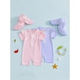 thumbnail image 3 of BemeyourBBs Toddler Baby Girl Boy Striped Swimsuit with Hat Set 2 Pcs Infant Bathing Suit Zip Up Ruffled Trim Short Sleeve One Piece Swimwear Summer Beachwear UPF 50+ Rash Guard, 3 of 9
