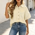 thumbnail image 5 of LEKWK Womens Summer Tops Button Down Short Puff Sleeve Striped Shirts Lightweight V Neck Loose Fit Collared Tops Fashion Casual Daily Outfits, 5 of 5
