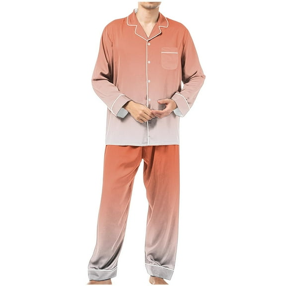 Men Casual Turndown Button Turndown Print Long Sleeve Blouse And Trousers Elastic Waisted Pants Pajamas Set