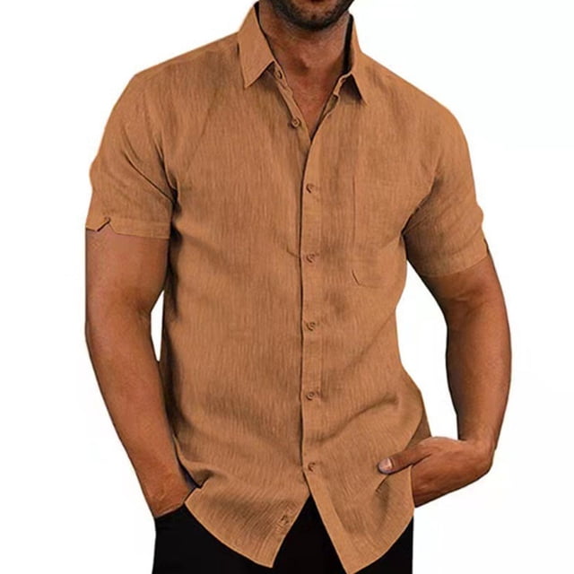 pitrice Chemise Homme à Simple Boutonnage Été Boutonnée Col Rabattu Polyester Mode Vêtements Cadeau d'Anniversaire Marron TTTG 1Set