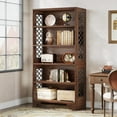 thumbnail image 4 of Finmind 6-Tier Bookcase Set of 2- 70.8" Vintage Tall Bookcase with X-Pattern Design & 5-Shelf Display Rack, 4 of 7