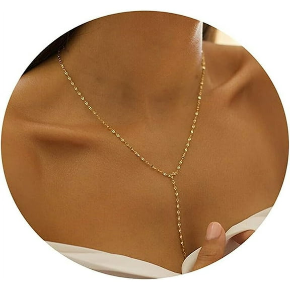 Round Drop Y Necklace for Women 18K Gold Plated Dainty Cubic Zirconia Cut CZ Lariat Y-Shaped Necklace Delicate Cute Simple Jewelry Gift