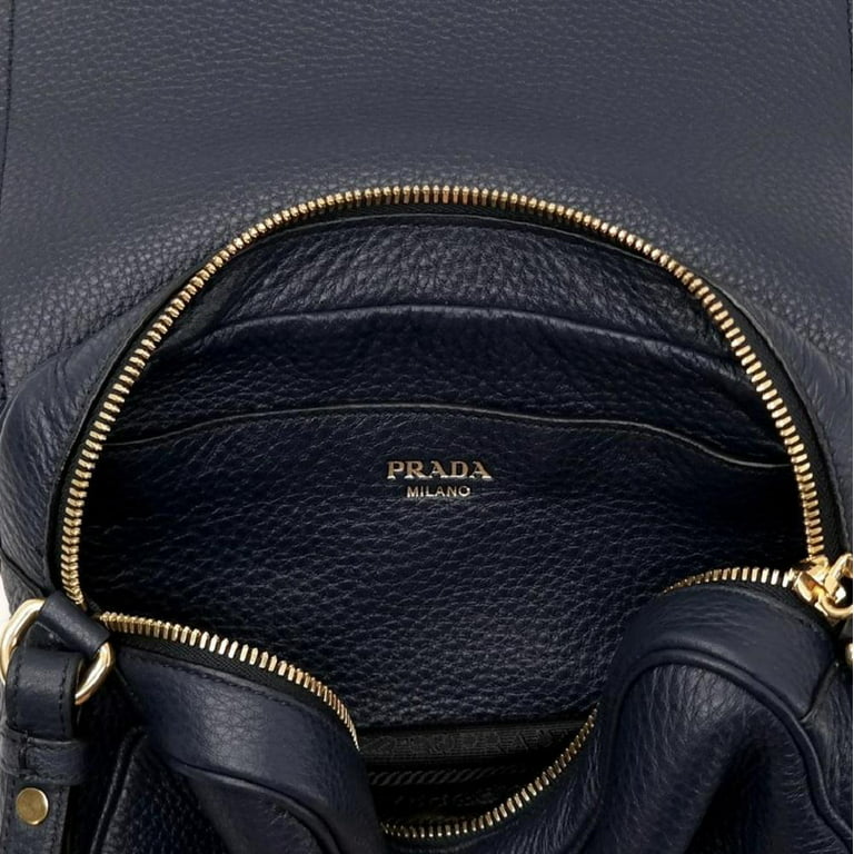 New Prada Vitello Phenix Baltico Blue Leather Flap Crossbody Bag