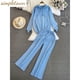 thumbnail image 2 of Fashion Suit Women's Korean Version Loose Knit Hooded Top Casual High Waist Slimming Straight Leg Wide Leg Pants Two-piece Set, 2 of 4