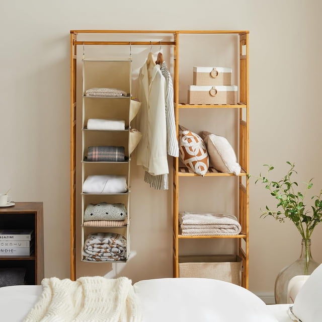 bvcdtgh Organisateur et Rangement Suspendus pour Garde-Robe Étagères de Rangement Suspendues pour Garde-Robe à 6 Tablettes Gris