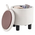 thumbnail image 1 of Gymax Pouf Rond de Rangement en Tissu de Lin, Repose-Pieds Rembourré avec Couvercle Amovible, Beige, 1 of 9