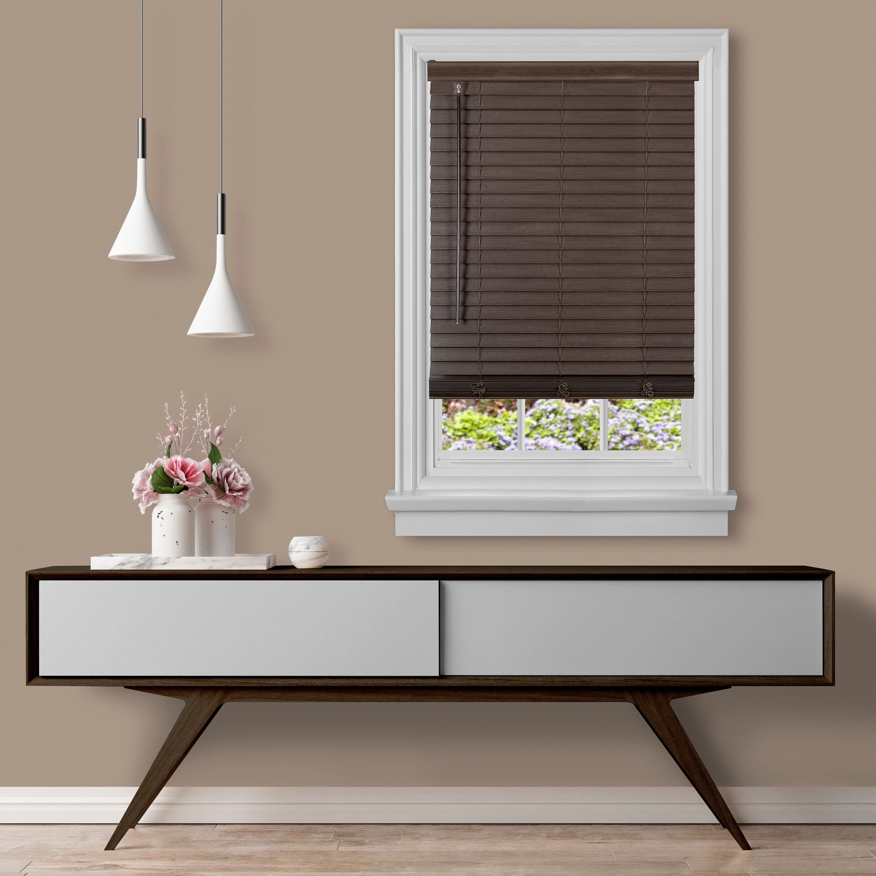Achim GII Madera Falsa Indoor Cordless Mahogany Vinyl Room Darkening Window Faux Wood Blind, 64" L x 29" W