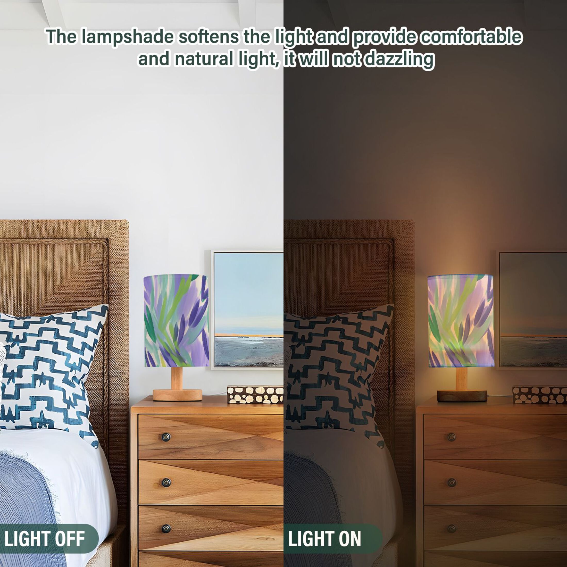 Lavender in Oil Painting Style Table Lamp with USB Port LED Warm Light Lamp Night Light Home Decor