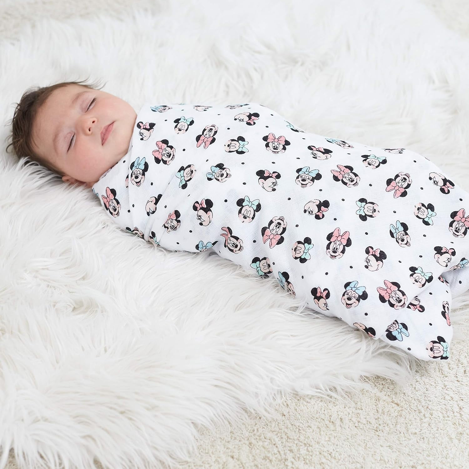 aden + anais Essentials Disney Baby 100% Muslin Cotton Swaddle Blanket, Female, 4 Pack, Minnie Rainbows