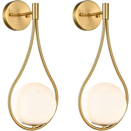 

MANXING Mid-Century Modern Wall Sconces Bathroom Globe Vanity Light Fixture Brass Set of 2