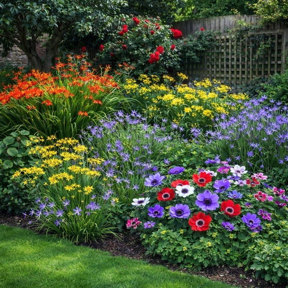English Cottage Garden Collection-100 Bulbs Featuring 4 Varieties of Blue, Yellow, Red, White Flowers - Attracts Butterflies, Bees & Hummingbirds