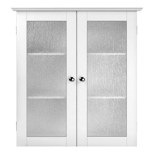 Teamson Home Bathroom Wall Mounted Cabinet Storage 2 Glass Doors Shelves White