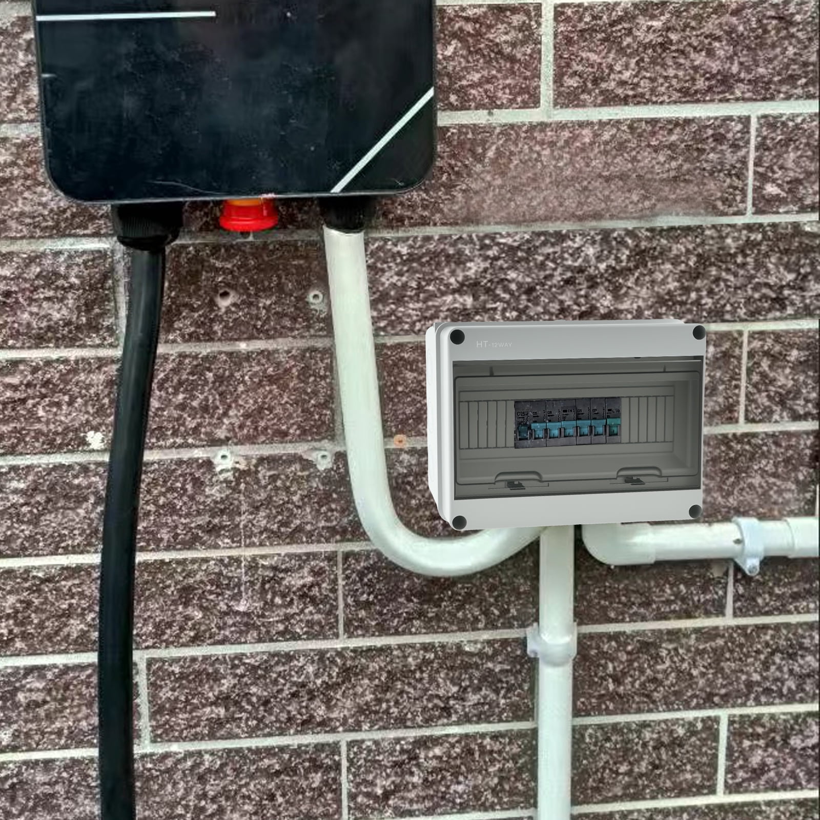 Distribution Box IP65 Waterproof Surface Mounted Circuit Breaker Box with Brass Clamps Transparent Cover for Outdoor Charging Station